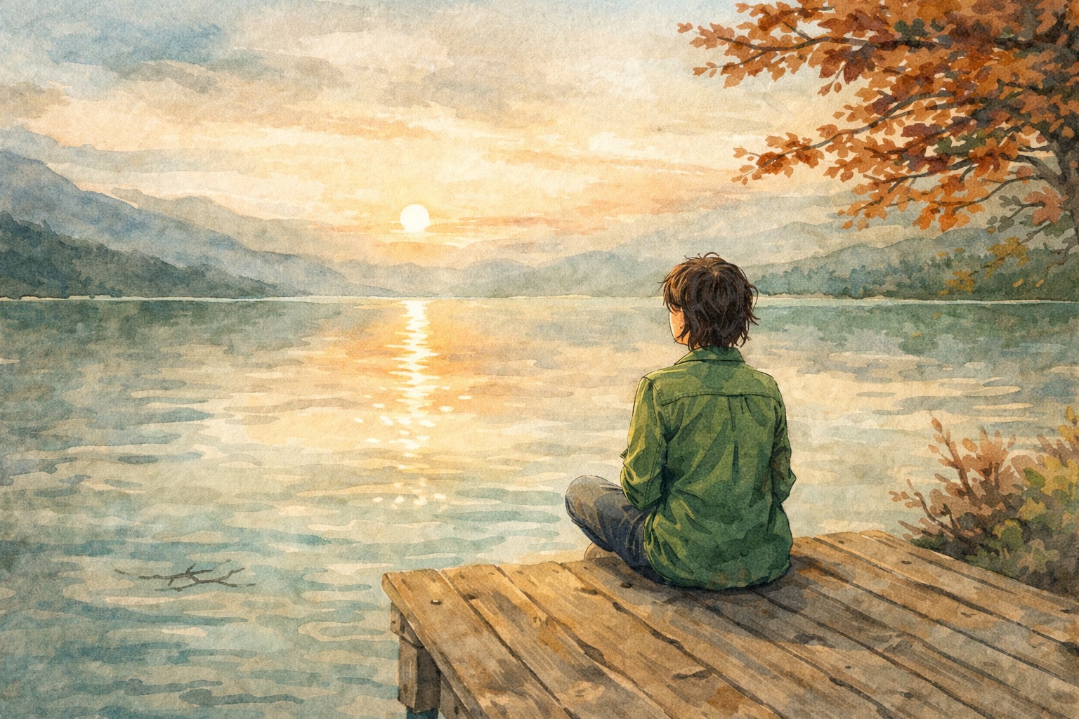 Frau sitzt allein am See und denkt über Einsamkeit und Alleinsein nach